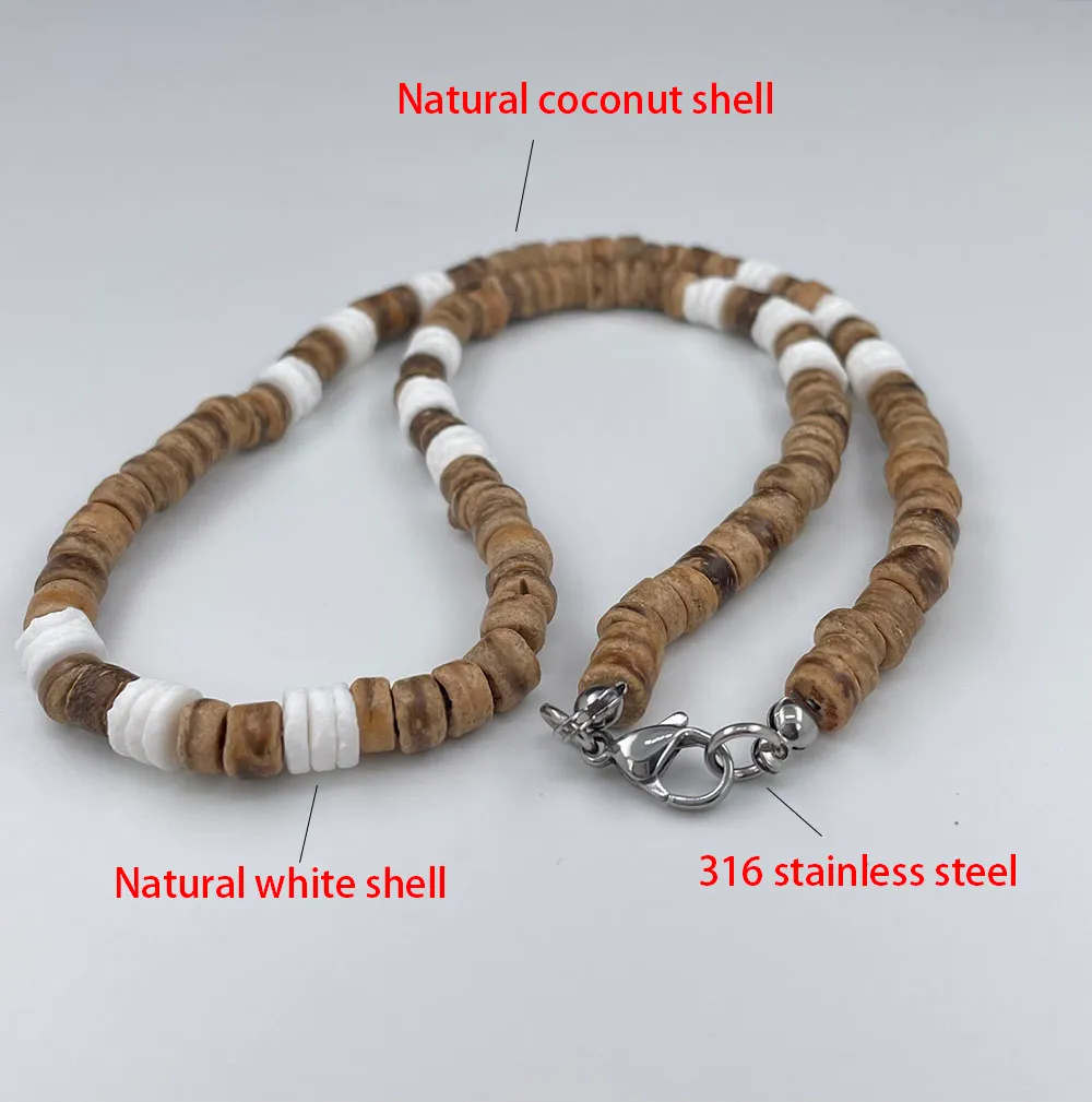 Beaded Necklace For Men Coconut Shell Turquoise Tribal Design_voghion.com