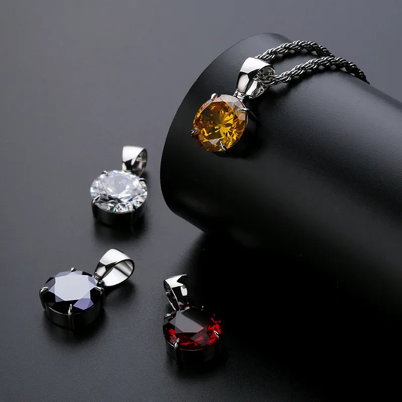 Collier avec pendentif en or et zircon cubique glacé pour amoureux, chaîne Hip Hop multicolore, bijoux en diamant rond taille princesse_voghion.com