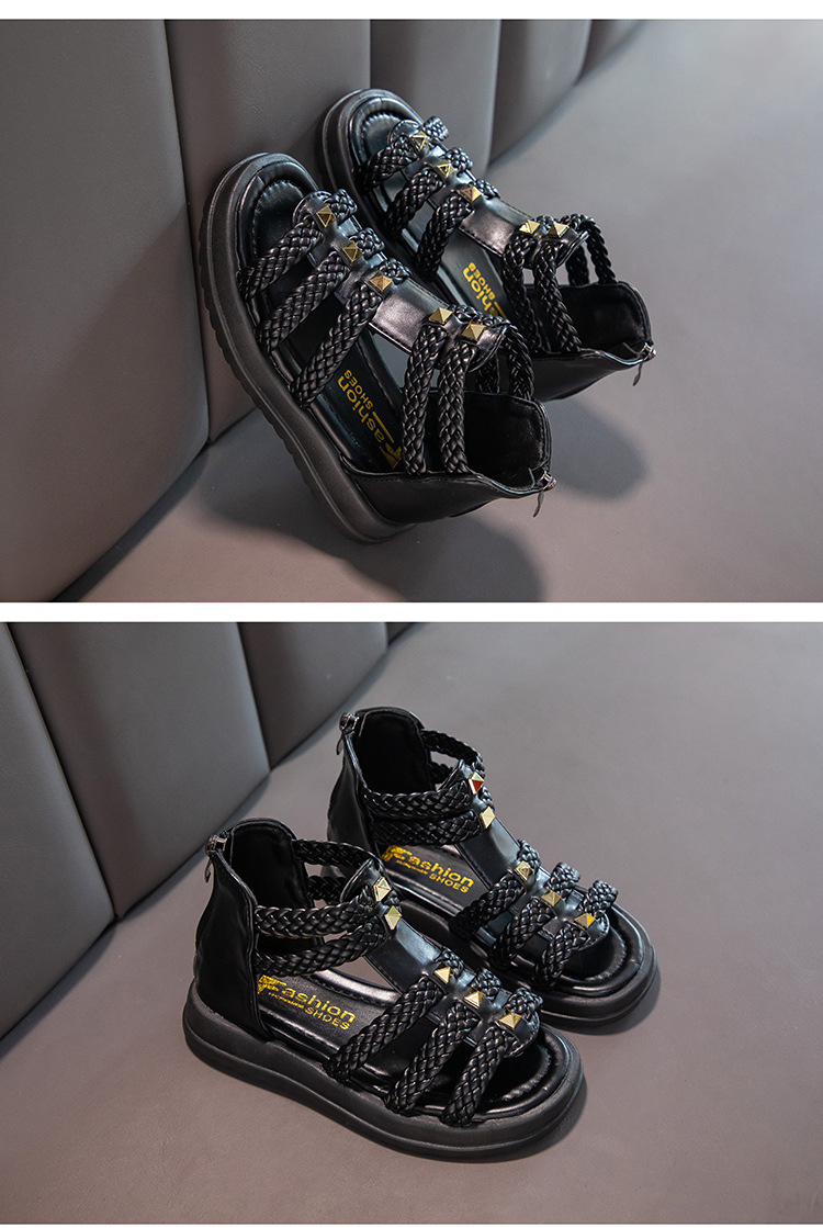 Sandali da ragazza Estate 2024 Scarpe da principessa open toe di nuova moda, scarpe romane per bambine con suola morbida per bambini grandi_voghion.com