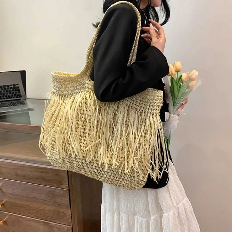 Sac de créateur Sac à bandoulière décontracté de haute qualité Str tissé grande capacité solide femme 2024 été chaud selg voyage en bord de mer_voghion.com