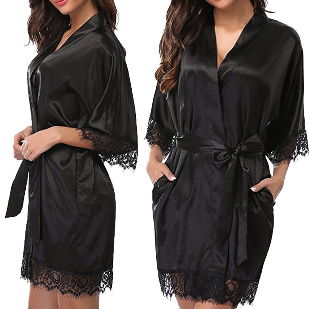 InjSatin-Robe de nuit en dentelle pour femme, lingerie sexy, douce, lisse, pyjama_voghion.com