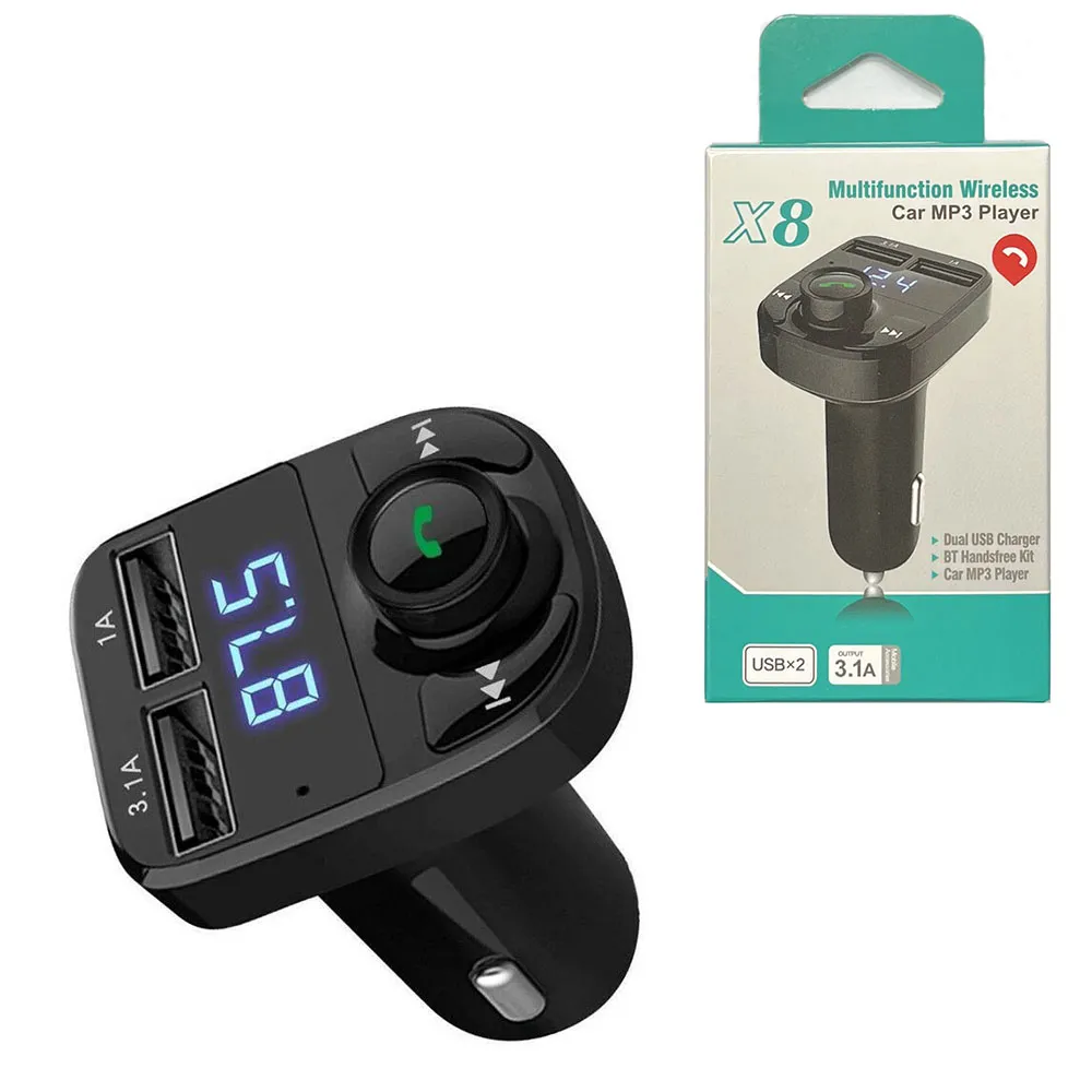 X8 FM Wireless Transmitter Aux Modulator Chargers Bluetooth Handsfree Car Kit Audio Player Charge Dual USB Charger For_voghion.com