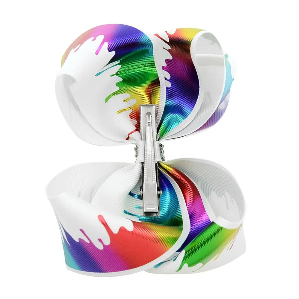 2,5 cm große Schleifen aus Band mit Strasssteinen, Schleife für Kinder, 6 Paar große Haarschleifen in Regenbogenfarben, Krokodilklemmen, Haar-Accessoires für Mädchen_voghion.com
