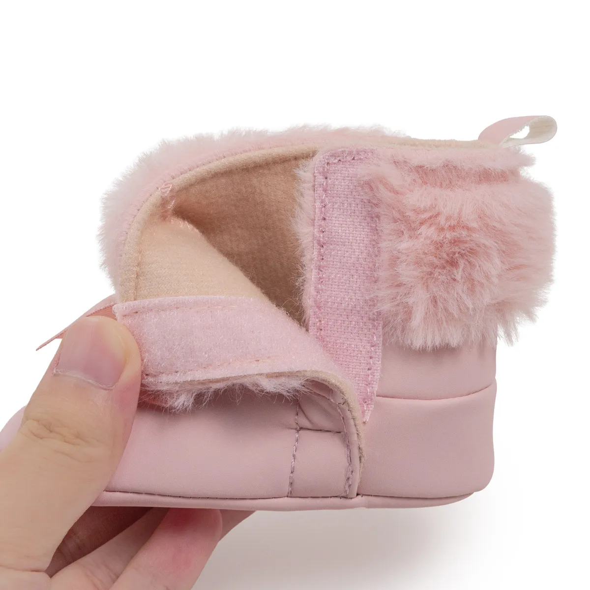 Cizme de zăpadă roz pentru copii mici cu fundă Veet pufoase toamna și iarna pentru bebeluși, pantofi calde pentru copii și fete, Kidsnest, pentru primii pași, 0-18 luni_voghion.com