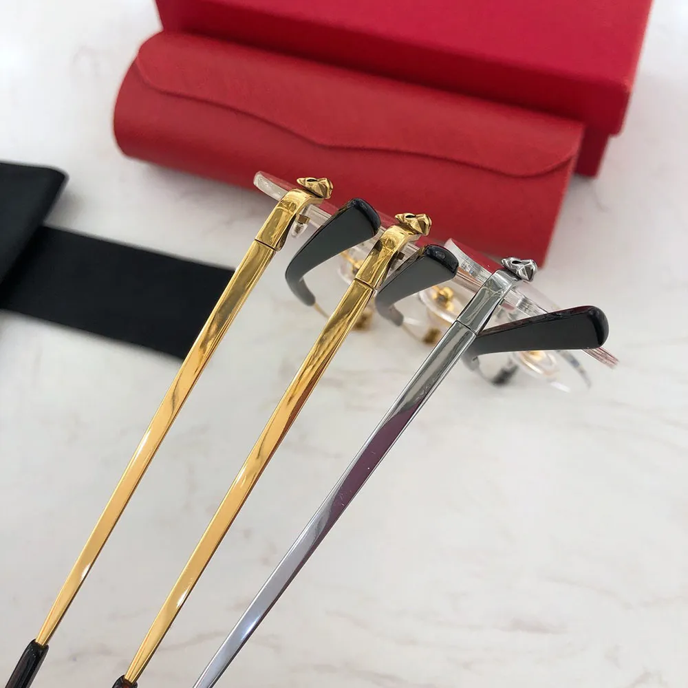 Titanium Optical Glasses Leopard head decoration Frame Rimless Anti blue light Round Classic Men Women Accessories_voghion.com