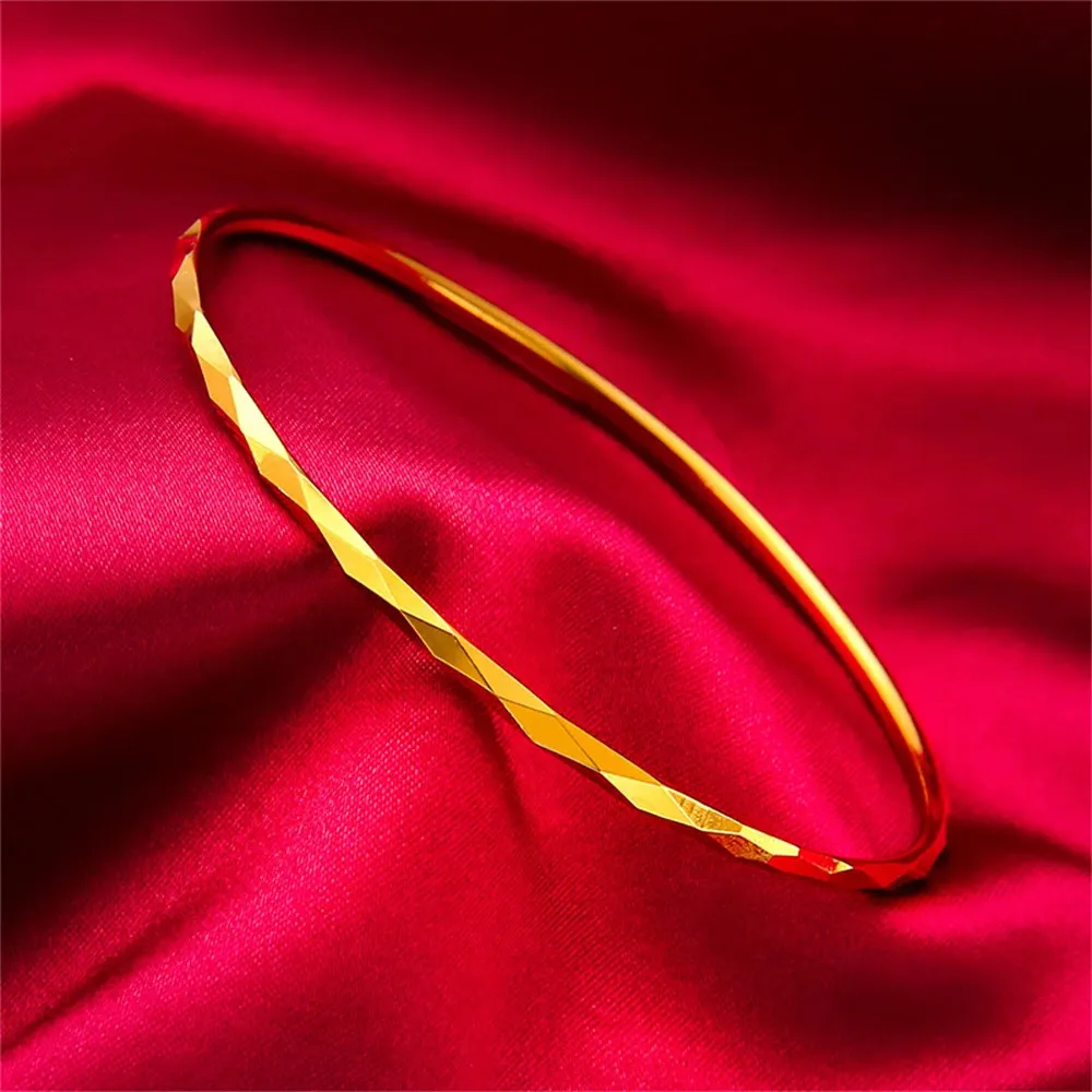 Golden Bangle Set For Women Smooth Round Cuff Bracelets 3 Piece_voghion.com