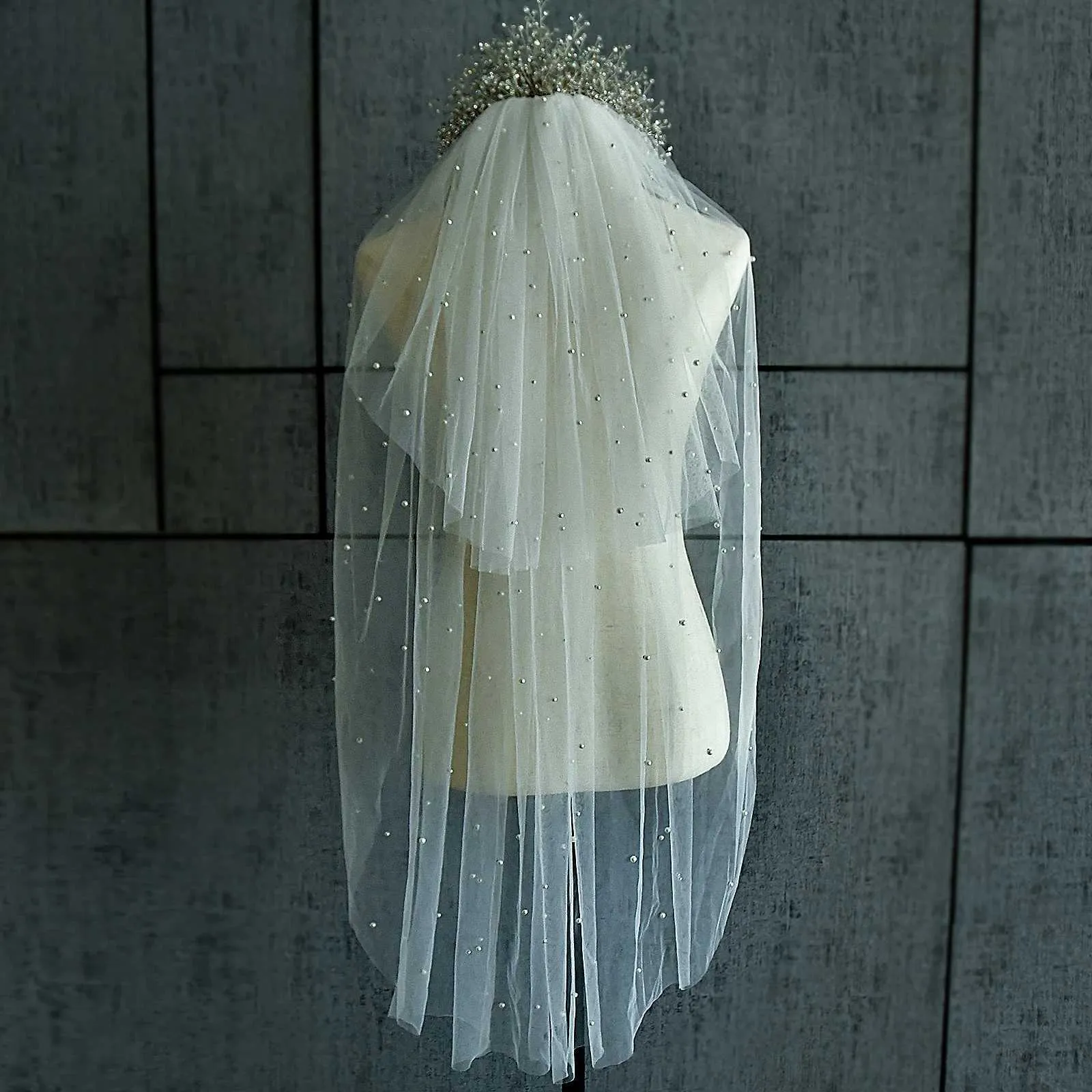 Gioielli MZA08 2 livelli per la sposa Perle Veli di perline Fard Velo da sposa con pettine Accessori per capelli da sposa_voghion.com