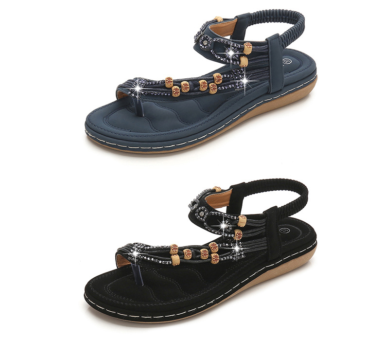 Women’s Rhinestone Flat Sandals Vintage Beaded Soft Shoes_voghion.com
