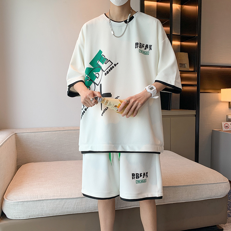 Men's Summer Ice Silk Short Sleeve T-shirt And Shorts Set_voghion.com