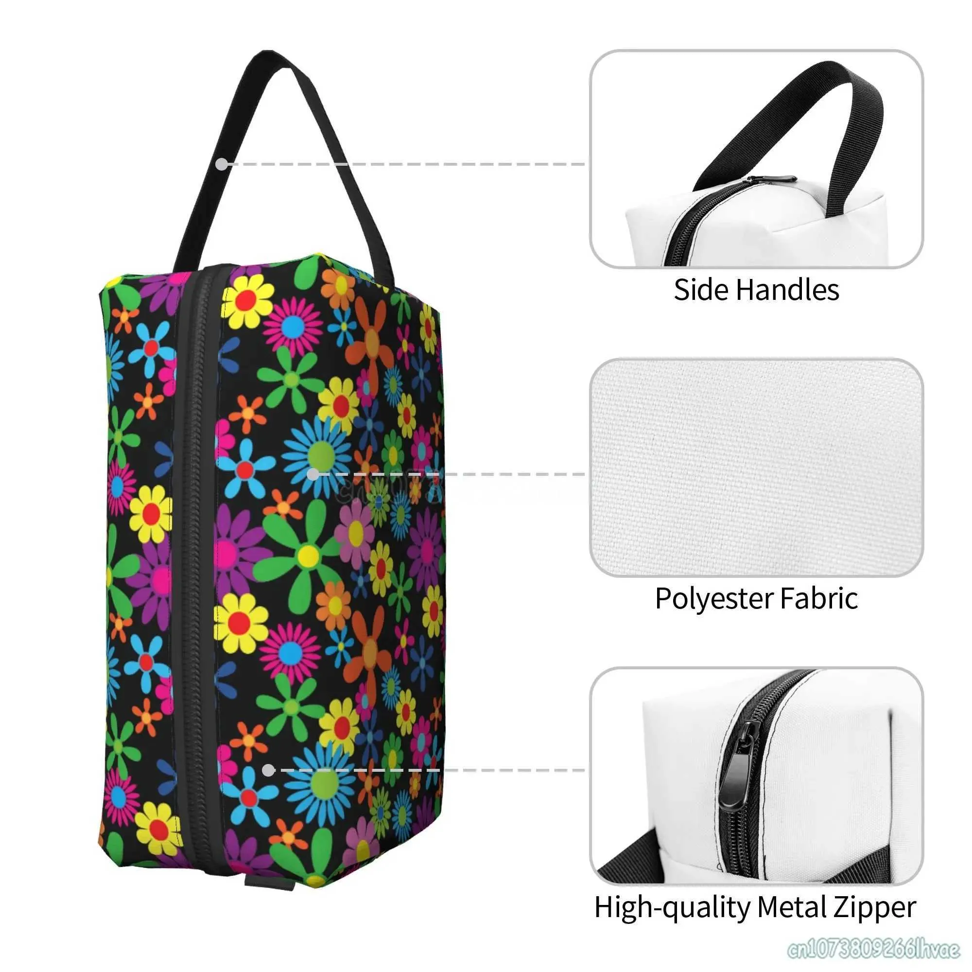 Trousse de maquillage de voyage étanche de grande capacité avec poignée pour femmes Hippie Wer Y241023_voghion.com