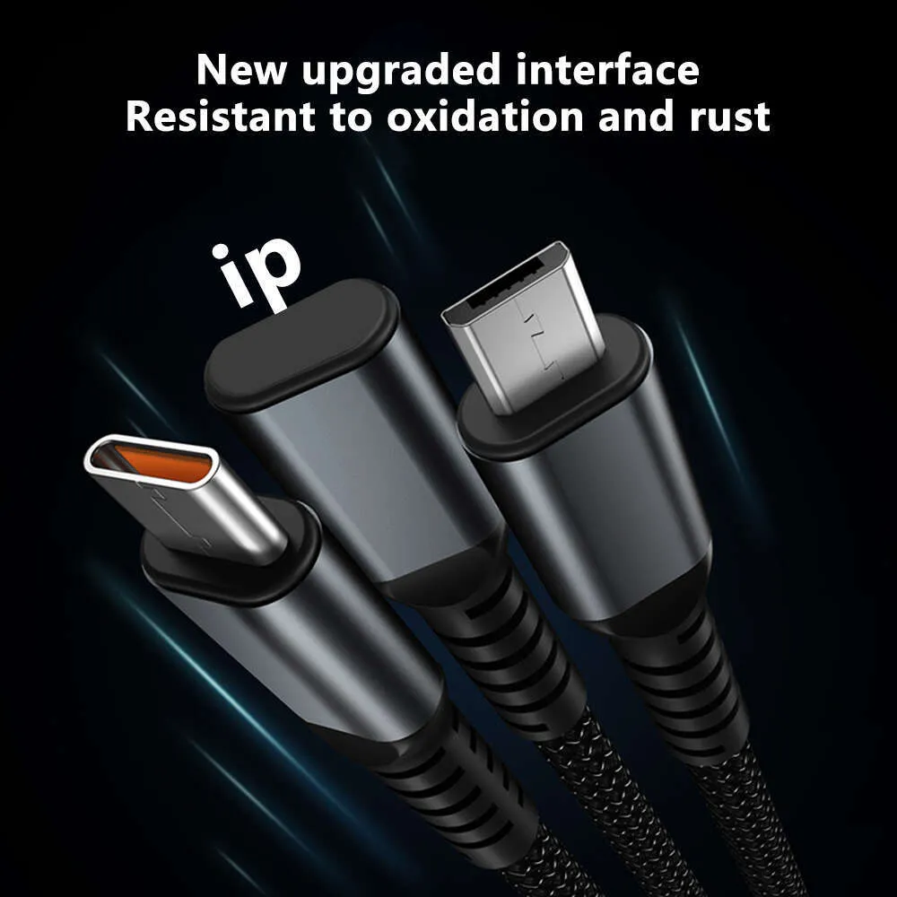 100W Cyber Edition Transparent Window Night Light LED Braided One Tow Three Data Cable Type-C Cell Phone Fast Charging_voghion.com