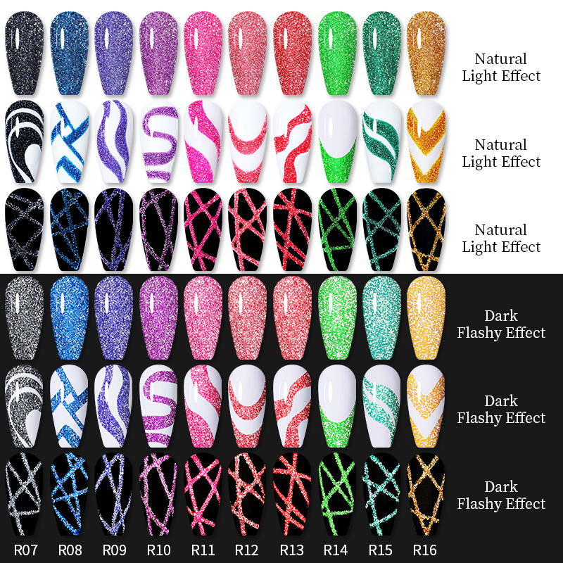 Disco Glow Pull String Gel & Reflective Diamond Dust Gel - Spider Web Nail Art Gel, UV Top Coat For Drawing Lines & 3D Effects_voghion.com