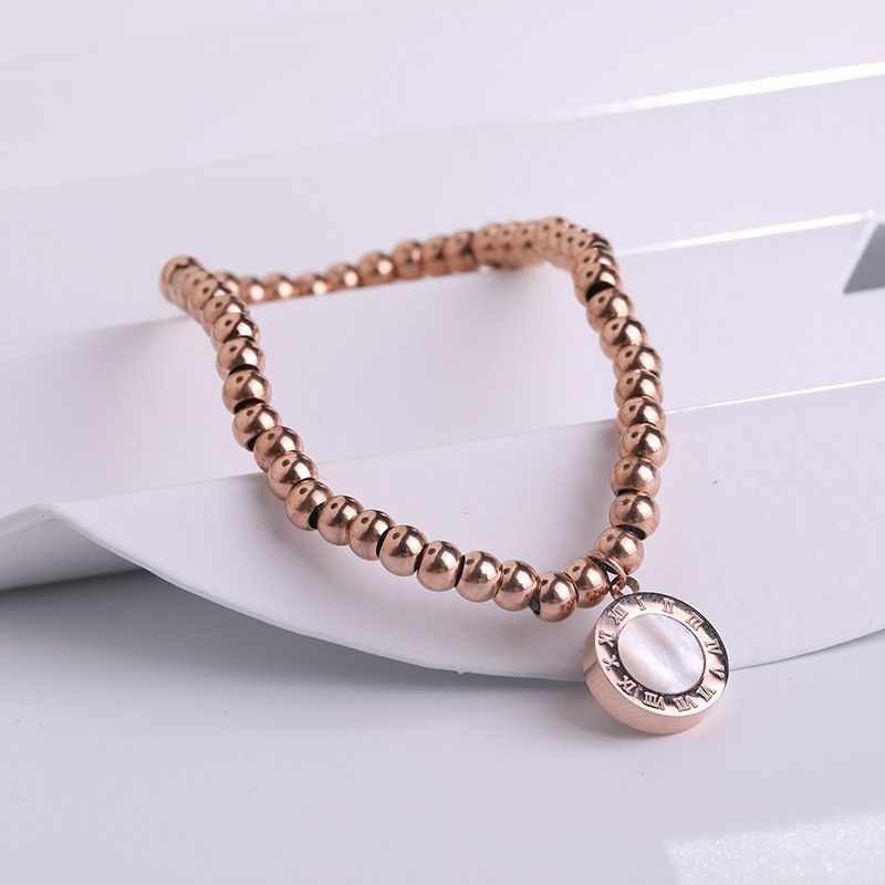 Bracciale elastico in acciaio al titanio con numeri romani, bianco e nero, in oro rosa, accessori creativi per donna_voghion.com