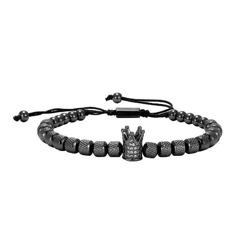 Bracelet tressé réglable pour homme, couronne en cuivre, style rétro européen et américain, en acier titane, avec ananas_voghion.com