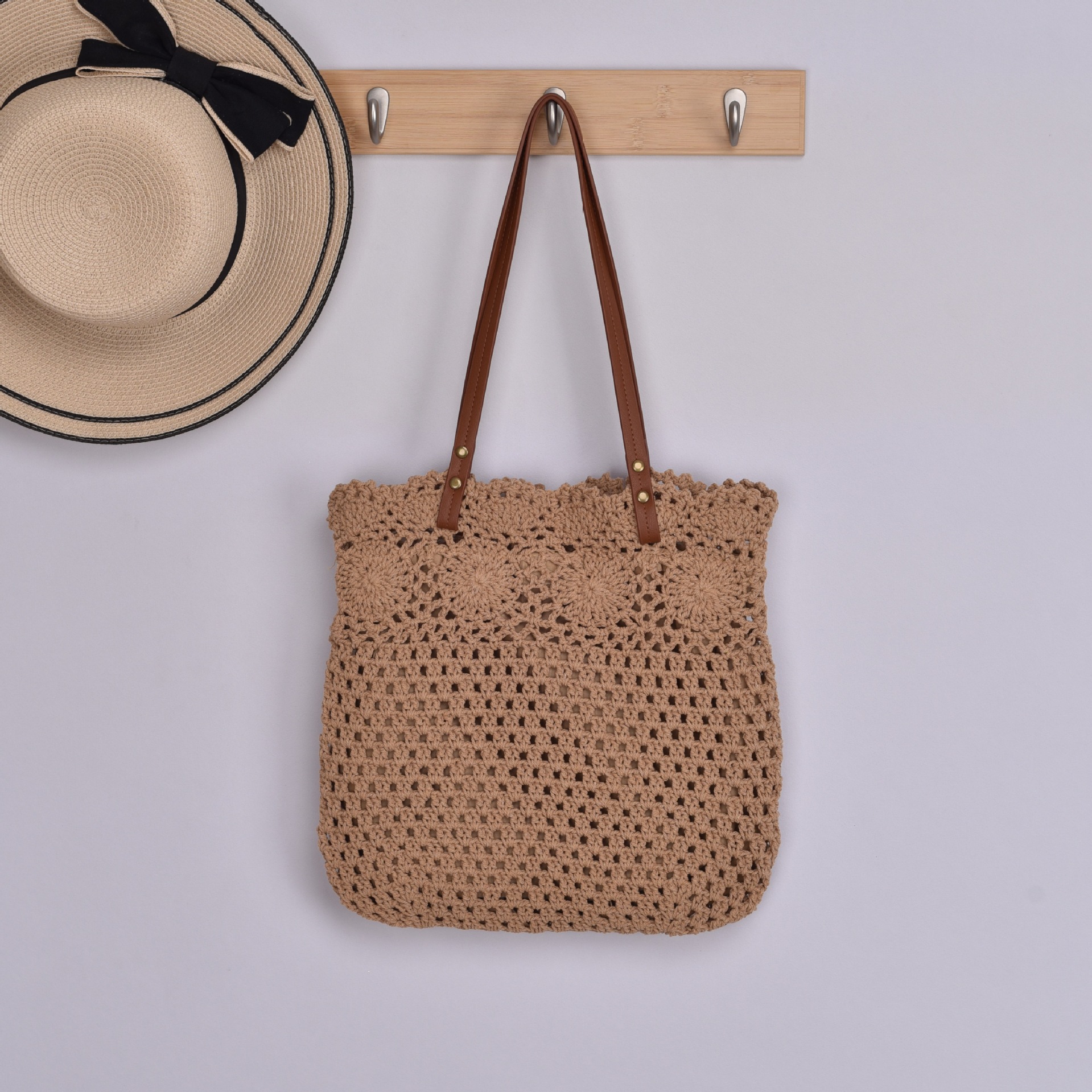 2024 new style woven crochet hollow flower spring and summer hot-selling one-shoulder handbag tote women's bag Laizhou straw weaving factory_voghion.com