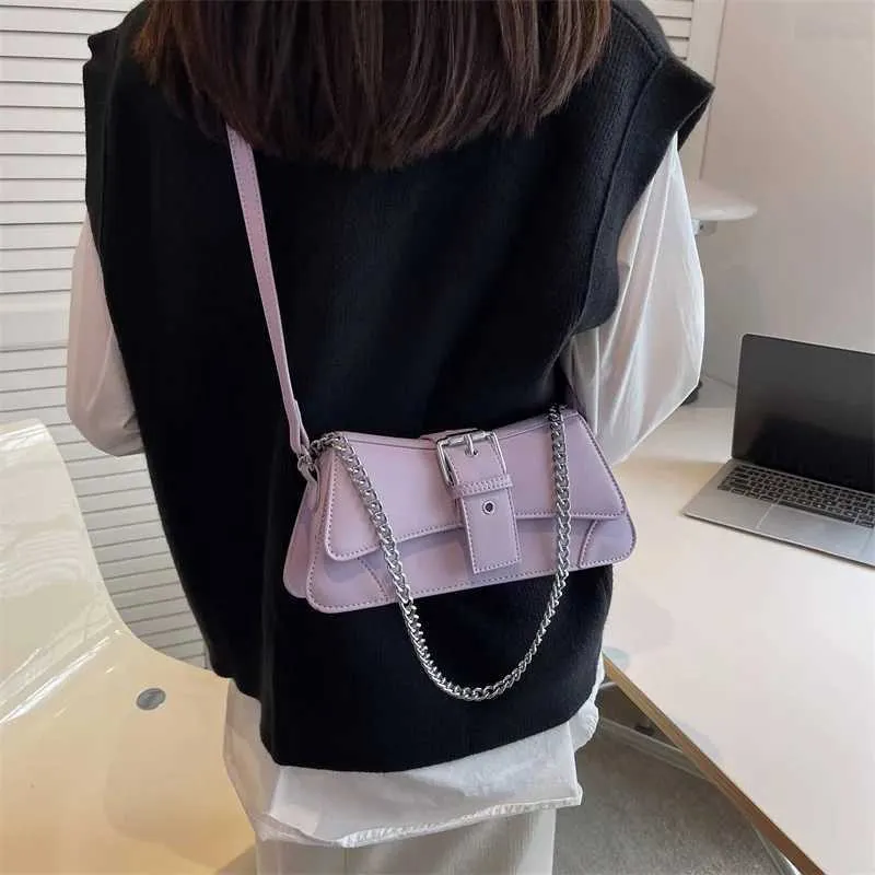 Borsa a tracolla con catena da donna in tinta unita, piccola borsa in pelle PU e portafoglio, vintage, marchio da donna, con patta, tracolla SG_voghion.com
