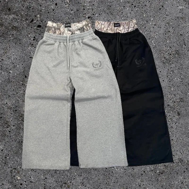 Herrebukser Streetwear Y2K Vide Ben Herre Retro Dobbelttaljede Joggingbukser Broderet Camouflage Mønster Trend Casual_voghion.com