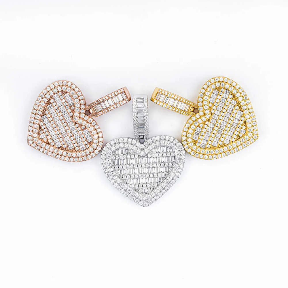 Collana con catena a cuore in argento Sterling con adorabile baguette e moissanite, gioielli di moda chic_voghion.com