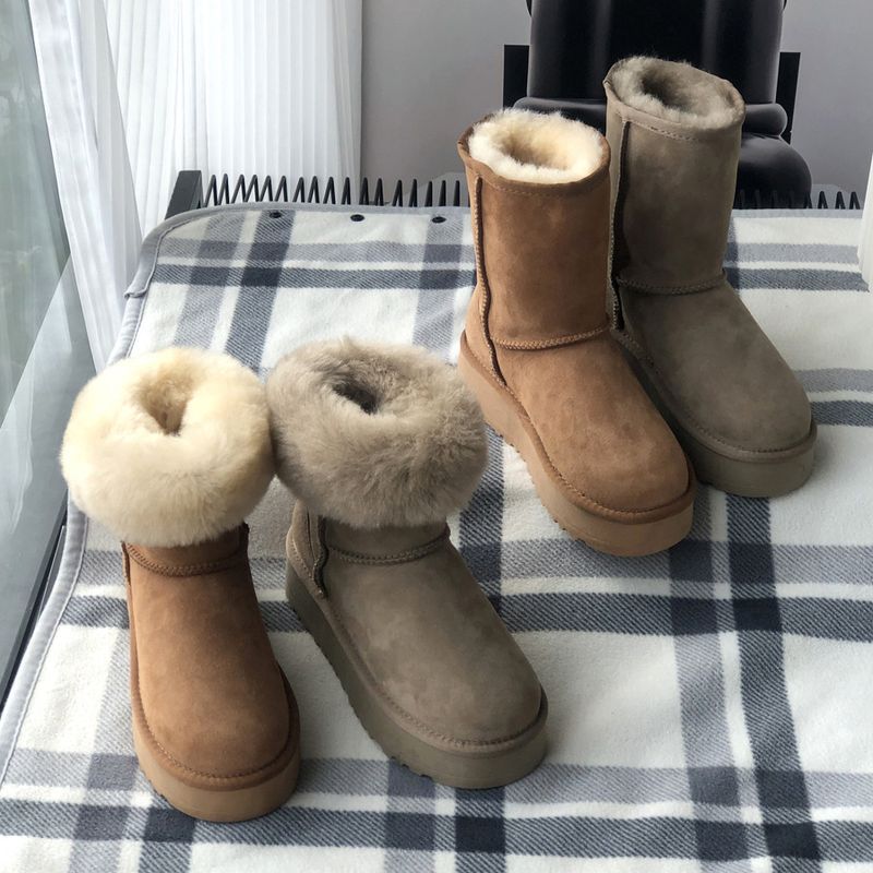 Dámské zimní boty Northeast Mid Tube Fur One Piece s podrážkou a zvyšující výšku, nové z roku 2024, protiskluzové, z silné vlny a bavlny_voghion.com
