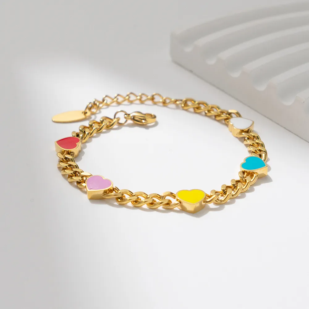 Bracciale a catena con ciondolo a cuore smaltato in titanio donna_voghion.com