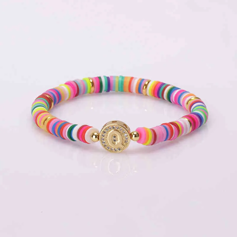 Bohemia Gypsy Gold Initial 26 Alphabet Letter Name Charm Coloful Rainbow Silicone Plastic Beaded Bracelets For Women Man_voghion.com