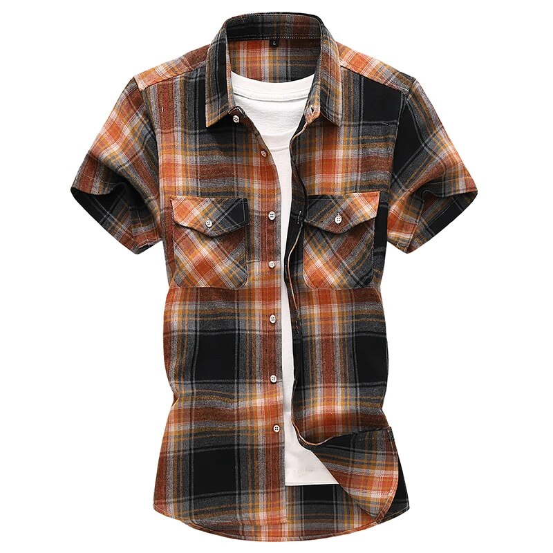 Camicia da uomo estiva a maniche corte a quadri a righe, casual, in cotone, bianca, rossa, verde, grigia, blu_voghion.com