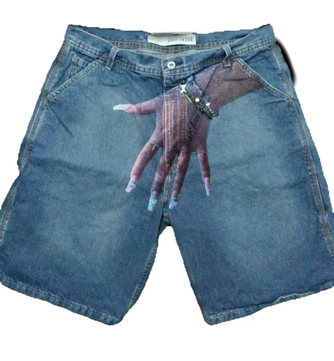 Bărbați Y2K blugi Streetwear hip hop dreaptă lejeră pantaloni scurți denim imprimați la modă model High Street casual cargo boy_voghion.com