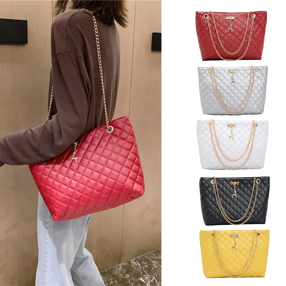 Classic Dia Lattice Handbag Fashion Women Large Capacity Top-handle Bags Pure Color Thin Chain Shoulder Crossbody Bag_voghion.com