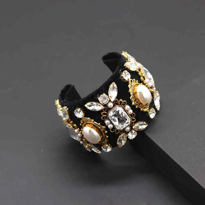 Crystal Rhinestone Cuff Bracelet Geometric Woven Ladies Jewelry_voghion.com