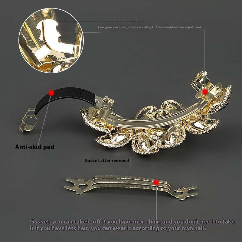 Versión coreana: lazo con incrustaciones de diamantes de cristal, elegante temperamento chapado en oro real, clip de resorte para el cabello._voghion.com