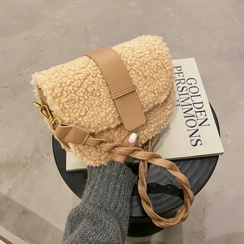 Borsa a tracolla invernale con tracolla in pelliccia di peluche e tracolla in pelliccia per ascella, borse a tracolla da donna Handba241210_voghion.com