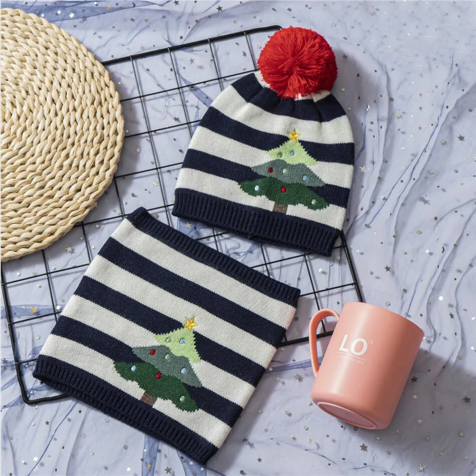 Presente de Natal Quente Gorro Chapéu Conjunto de Duas Peças Bebê Menino e Menina Crianças Quentes Malha Chapéu de Inverno Cachecol de Pescoço para 1-5 Anos_voghion.com