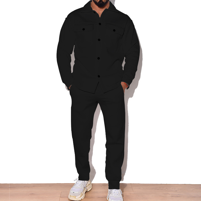 2024 Große Mode Trendy Herren Herbst Knopf Wildleder Casual Jacke Hose 2 Stück Set_voghion.com