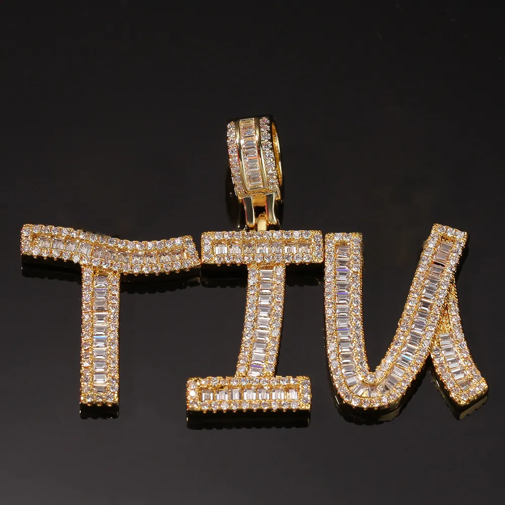 Nouveau collier pendentif personnalisé Bling Diamond A-Z Initial Letters Custom Name Iced Out CZ Zircon Gold Hip Hop Rapper_voghion.com