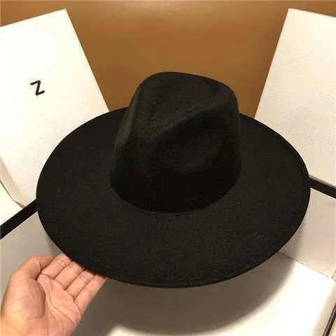 Czarny jazzowy brytyjski zabytkowy kapelusz typu panama z rondem 2023 w nowym stylu z płaskim brzegiem damski_voghion.com