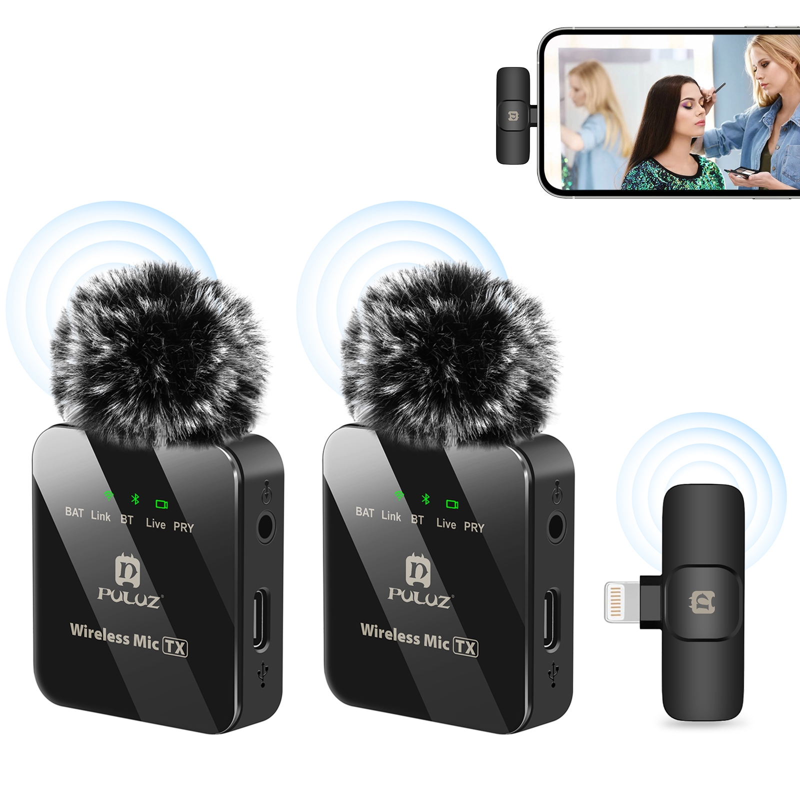 Wireless Lavalier Microphone for iPhone / iPad, 8-Pin Receiver and Dual Microphones (Black)