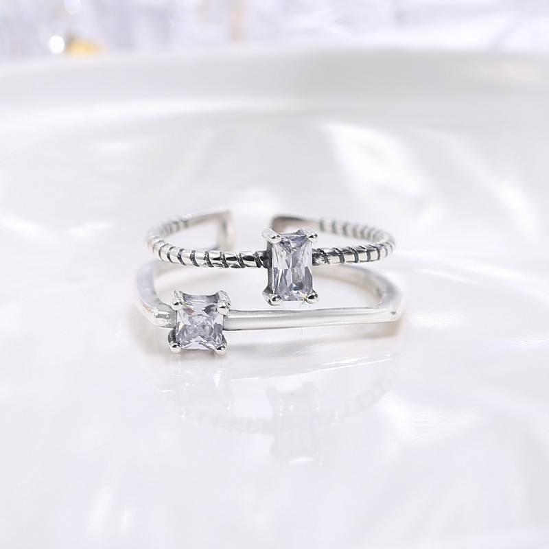 Special price Wanying Thai double-layer zirconium ring S pure silver irregular jewelry_voghion.com