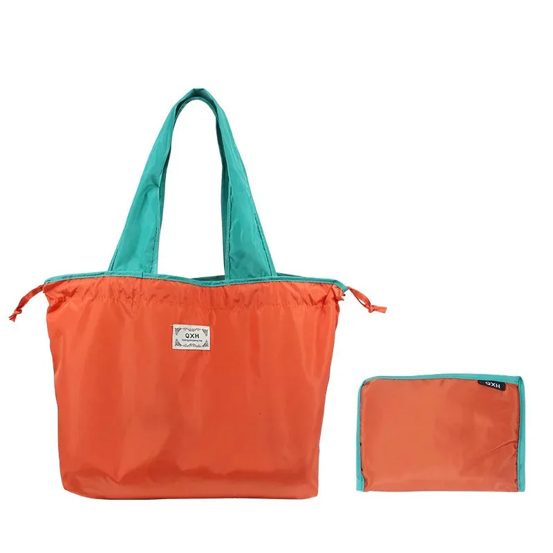 Borsa per la spesa pieghevole in nylon con coulisse riutilizzabile di grande capacità, borsa da spiaggia estiva ecologica_voghion.com