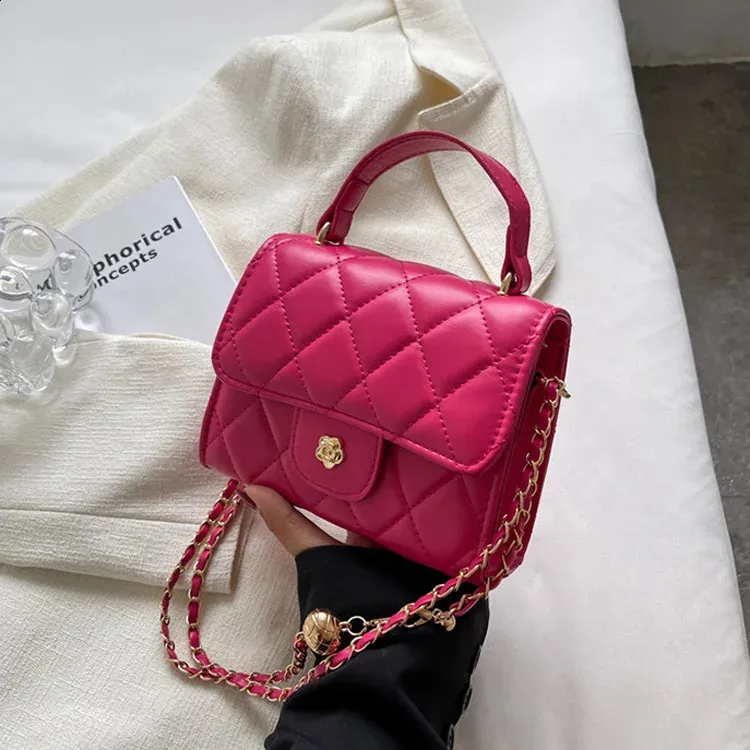 Bolso de hombro a cuadros de moda, informal, con correa de cadena, cruzado, de piel sintética, pequeño, con asa superior, 240830_voghion.com