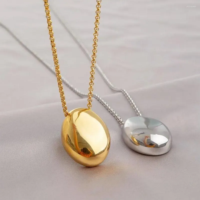 Chaînes européennes et américaines à pendentif ovale en acier inoxydable pour chaîne de pull pour femme incolore_voghion.com