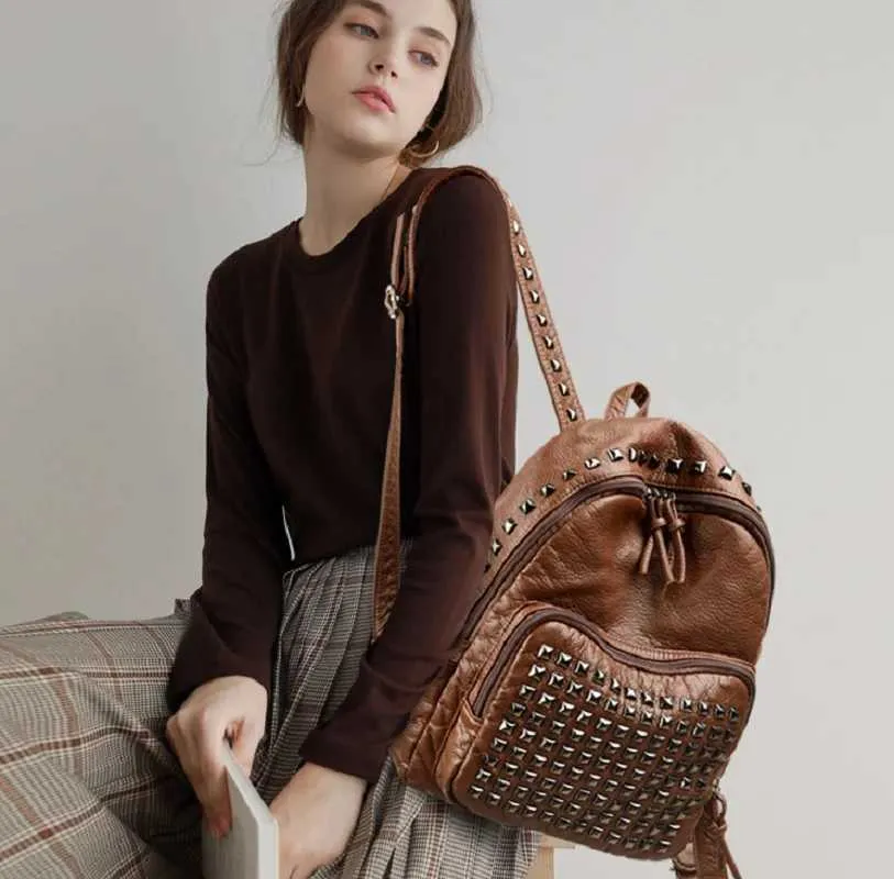 Large Leather Backpack For Women Designer Vintage Shoulder Bag_voghion.com