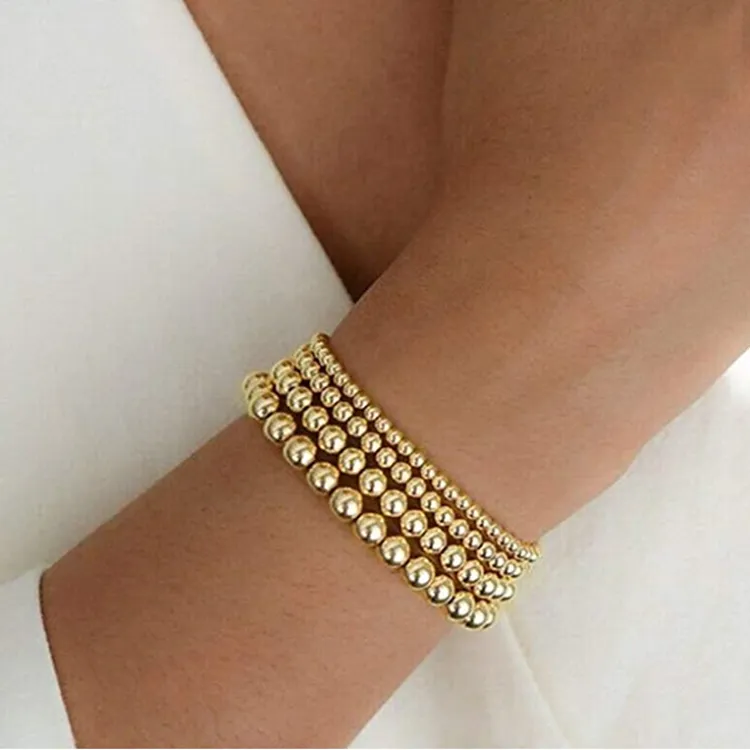 High Quality Hematite For Women Easy Wear 14K Gold Plated Bead Ball Stretchy Elastic Bracelet_voghion.com