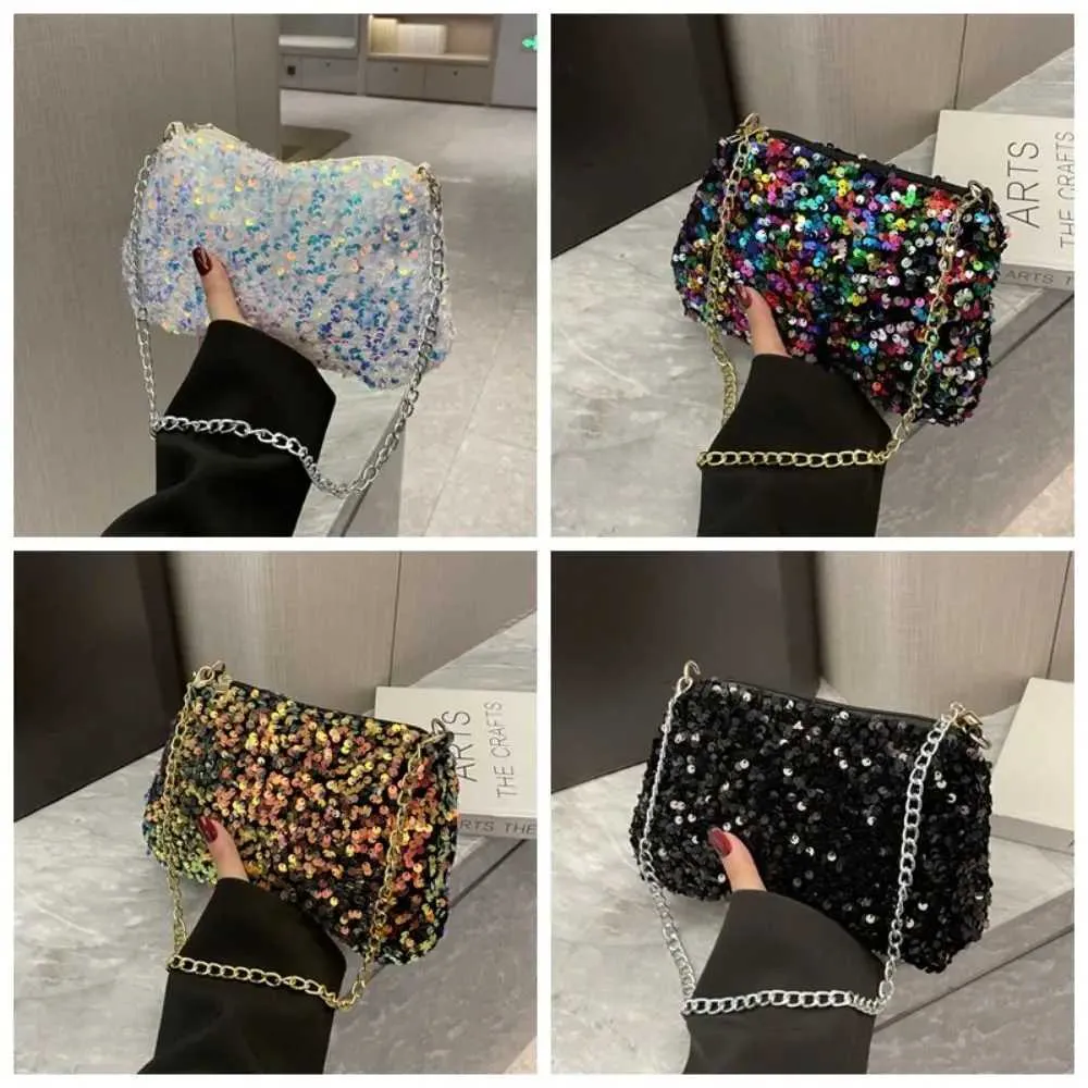 Chain cross body solid color Korean sequin shoulder bag mobile wallet Y241019_voghion.com
