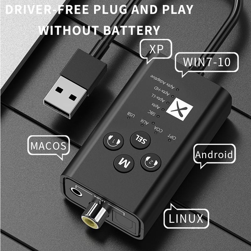 Qualcomm QCC3056 Trasmettitore audio Bluetooth 5.2 a 24 bit aptX LL HD Adattatore wireless coassiale in fibra ottica AUX USB 3,5 mm adattivo_voghion.com