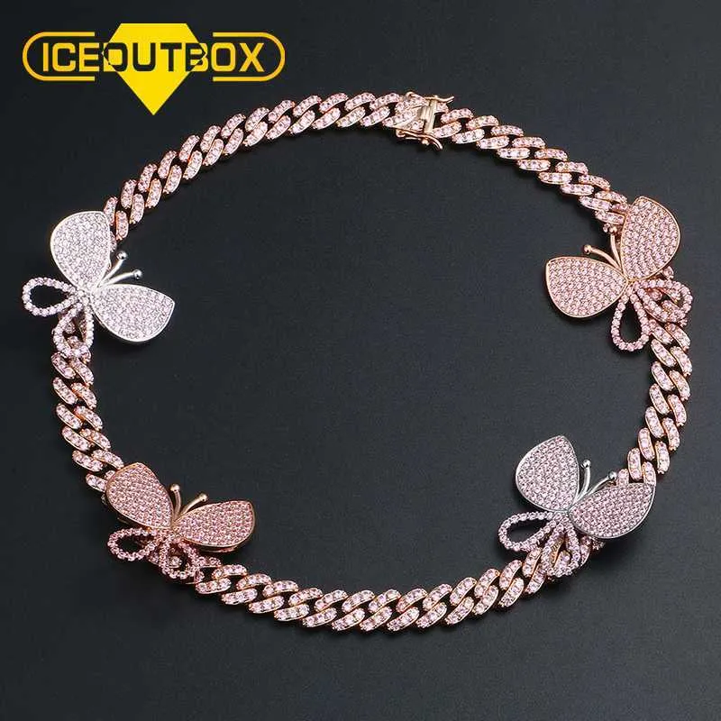 Collana con catena cubana a farfalla in oro rosa placcato con ghiaccio per le donne_voghion.com