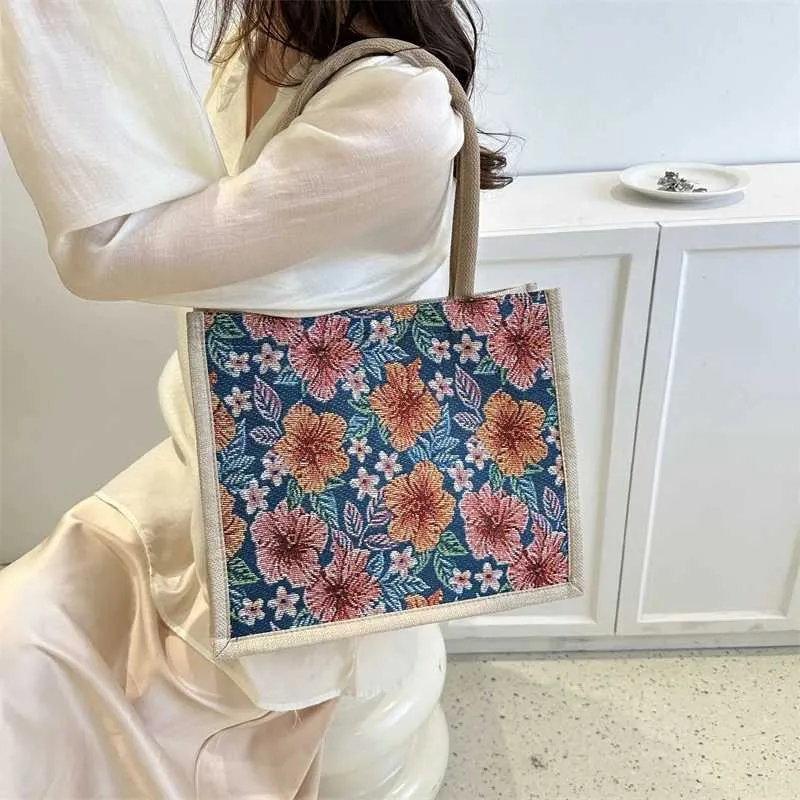 Designer Tote Handbag Large Capacity Jacquard Canvas Shopper Bag_voghion.com