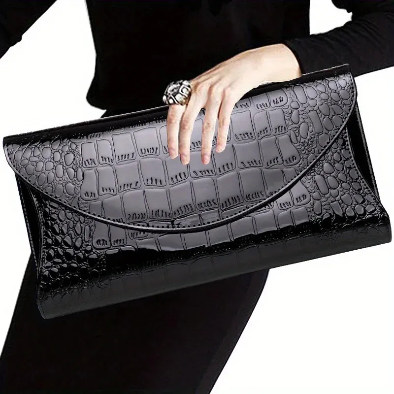 Womens Large capacity patent leather print crossbody clutch bag 240924_voghion.com