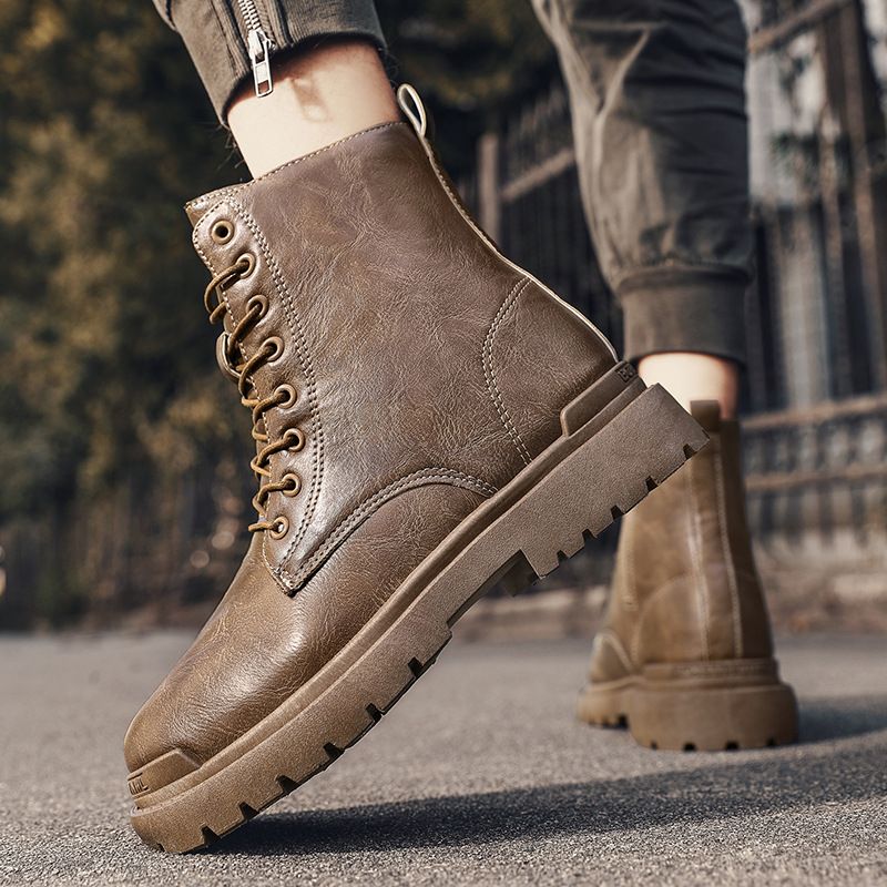 Martin Stiefel 2024 Frühherbst Neue High Retro Britischer Stil Wasserdichte Leder Herren Mid Top Motorrad_voghion.com