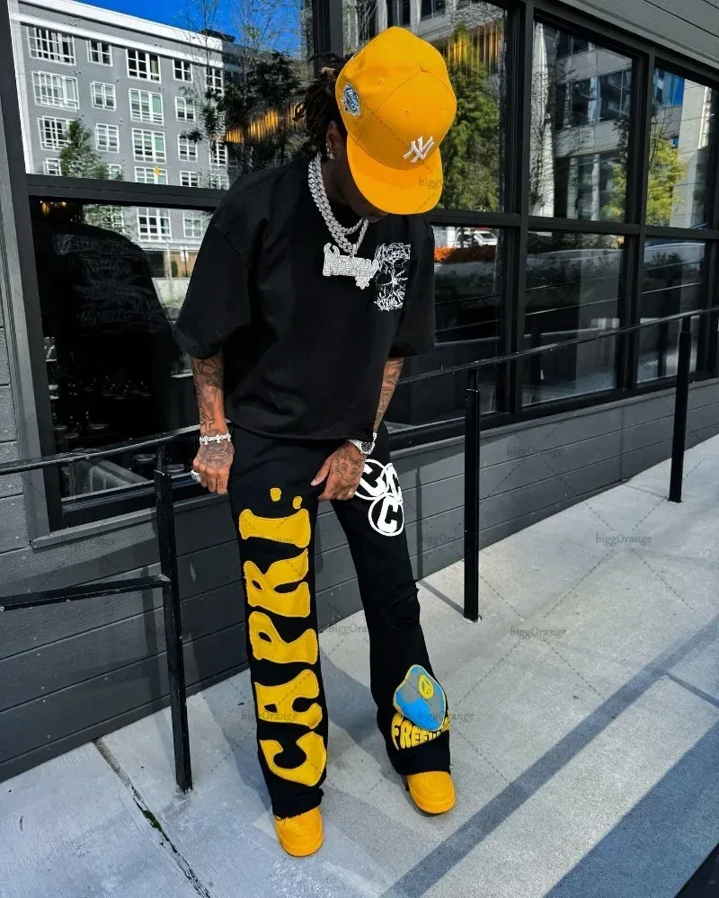 Herrenhose mit Buchstaben-Grafikdruck, Street-Style, für Damen und Herren, Y2K, Vintage, Sport, lässig, trendig, Jogginghose mit weitem Bein_voghion.com