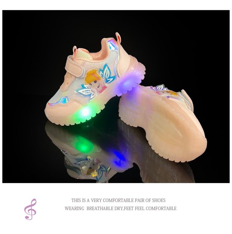 Elf Girls' 2022 Spring Autumn New Breathable Leisure and Comfortable Sports LED Light up Children's Shoes_voghion.com